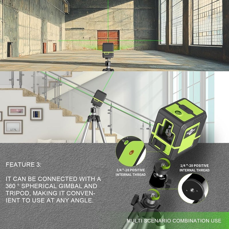 WEIDDW Laser Level with Tripod，Self Leveling Laser Level Green Line Laser Cross Line Laser Leveler Tool for Picture Hanging, Tile, Home Renovation,（ Safety Class ll, <1mW power output) - Image 5